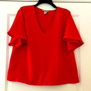 H&M Orange V Neck Flutter Sleeve Blouse